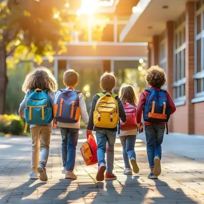 Schulkinder laufen über den Pausenhof