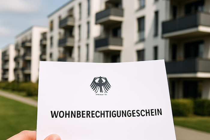 Foto: ChatGPT Wohnberechtigungsschein vor einem Wohngebäude